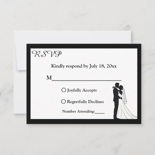 Cartons Réponse Simple Mariage romantique noir et blanc (Devant)