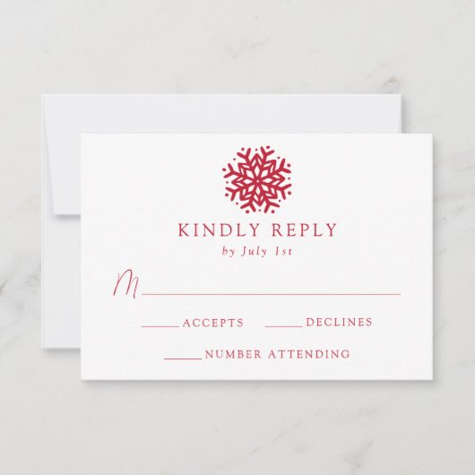 Cartons Réponse Simple Mariage rouge à neige (Devant)