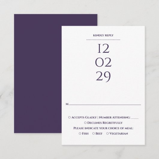 Cartons Réponse Simple Mariage Spécial Date Violet (Devant / Derrière)