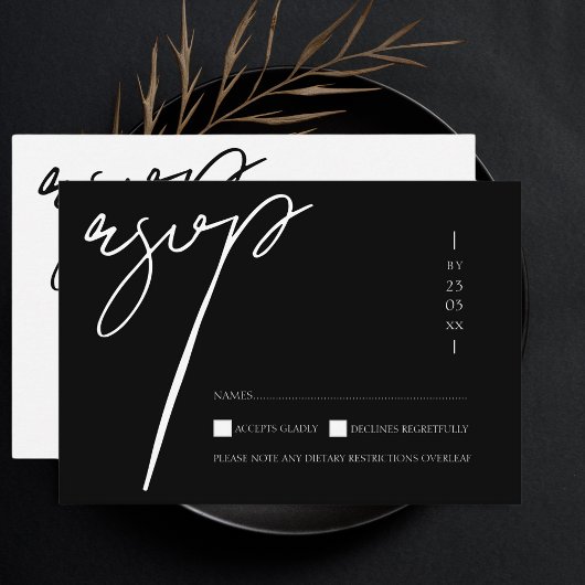 Cartons Réponse Simple Mariage Typographie Script Blanc Noir