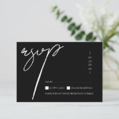Cartons Réponse Simple Mariage Typographie Script Blanc Noir (Debout devant)