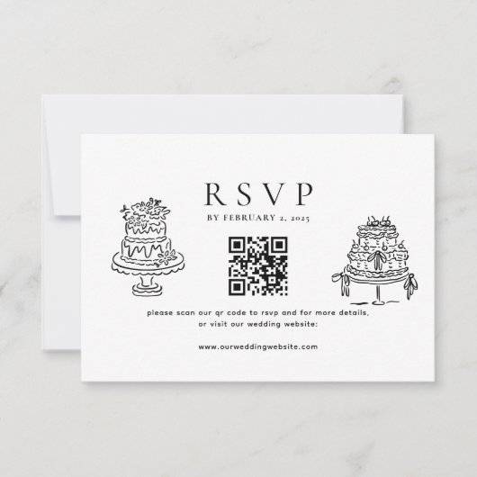 Cartons Réponse Simple Minimal Cake Wedding Qr Code Wedding (Devant)