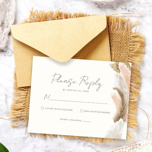 Cartons Réponse Simple Modern Rustic Pampas Grass Wedding