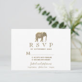 Cartons Réponse Simple Moderne Blanc & Or Éléphant Mariage (Debout devant)