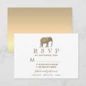 Cartons Réponse Simple Moderne Blanc & Or Éléphant Mariage (Devant / Derrière)