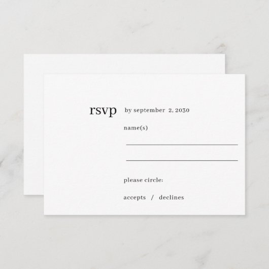 Cartons Réponse Simple moderne Chic Formel Mariage de typographie  (Devant / Derrière)