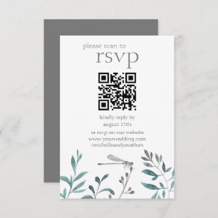 Cartons Réponse Simple moderne Dragonfly Greenery Mariage QR Code