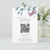 Cartons Réponse Simple moderne Dragonfly Greenery Mariage QR Code (Debout devant)