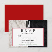 Cartons Réponse Simple moderne rouge noir et Marbre blanc Mariage (Devant / Derrière)