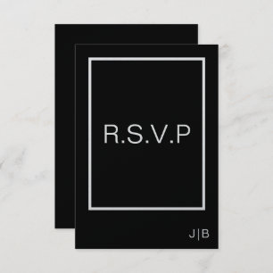 Cartons Réponse Simple monogramme moderne noir blanc mariage