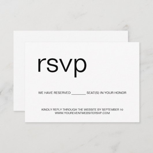 Cartons Réponse Simple N'importe quel événement Réservé Site Web r (Devant / Derrière)