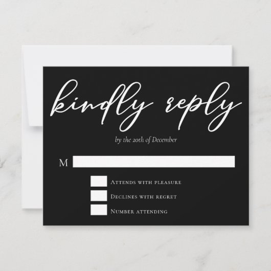 Cartons Réponse Simple Noir Blanc Kindly Répondre Moderne Mariage (Devant)