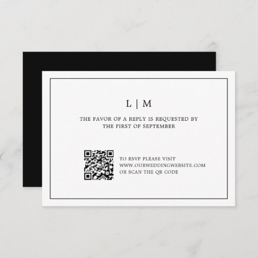 Cartons Réponse Simple Noir et Blanc QR Code Mariage élégant (Devant / Derrière)