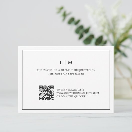 Cartons Réponse Simple Noir et Blanc QR Code Mariage élégant (Debout devant)