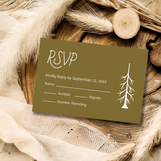 Cartons Réponse Simple Pine Tree Casual Wedding Rustic Brown 