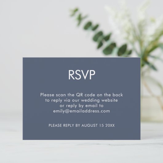 Cartons Réponse Simple QR Code Dusty Marine Mariage bleu (Debout devant)