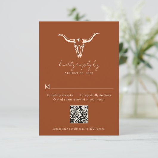 Cartons Réponse Simple Rustique Mariage Vache Crâne Rust Wedding R (Debout devant)