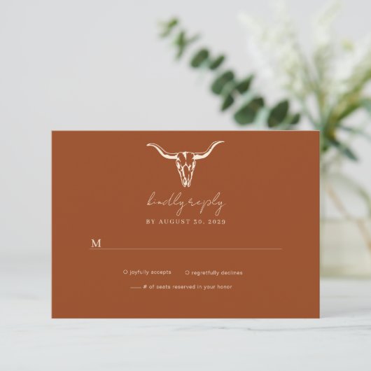 Cartons Réponse Simple Rustique Mariage Vache Crâne Rust Wedding R (Debout devant)