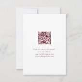 Cartons Réponse Simple Script Élégant Mariage Code QR Bourgogne (Dos)