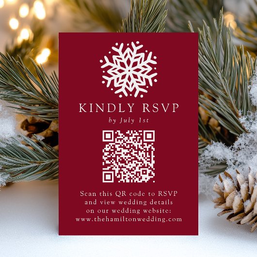 Cartons Réponse Simple Snowflake Bourgogne QR Code Mariage