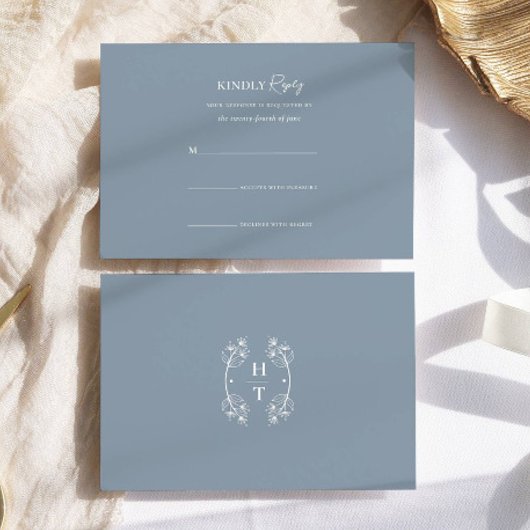 Cartons Réponse Simple stylé Dusty Blue Monogram Mariage
