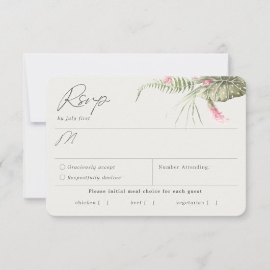 Cartons Réponse Simple Tropical Floral Vert foncé choix de repas (Devant)