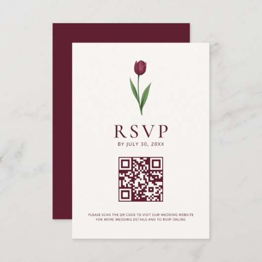 Cartons Réponse Simple Tulip Ivory Minimalist Wedding QR Code (Devant / Derrière)