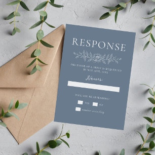 Cartons Réponse Simplicité Florale 1 Mariage Minimal Bleu Marin