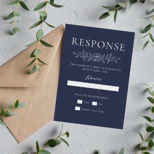 Cartons Réponse Simplicité Florale 1 Mariage Minimal Bleu Nuit Fon