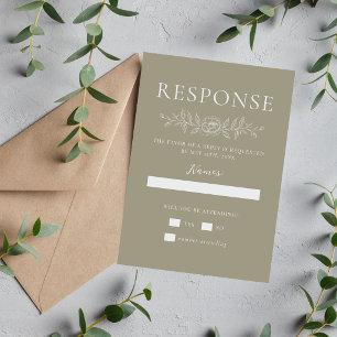 Cartons Réponse Simplicité Florale 1 Mariage Minimal Vert de Mouss