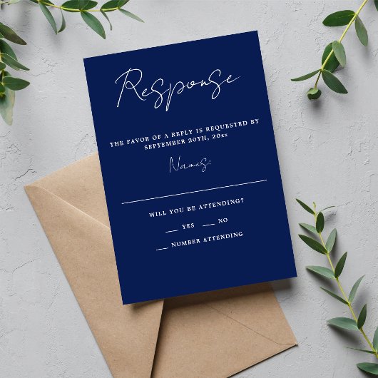 Cartons Réponse Simplicité réelle 3 Script Mariage bleu d'encre mi
