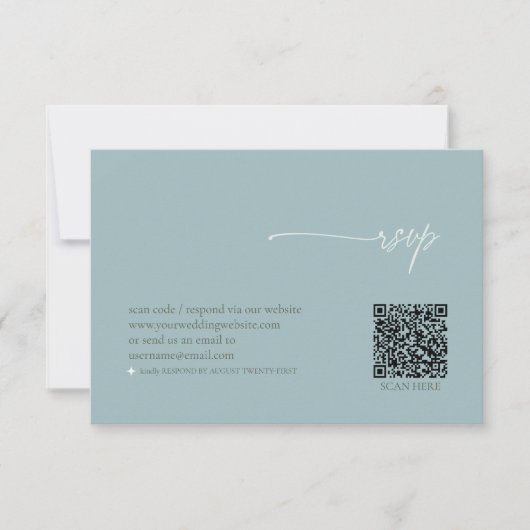 Cartons Réponse Simply Chic Mariage QR Code Dusty Turquoise ID1046 (Devant)