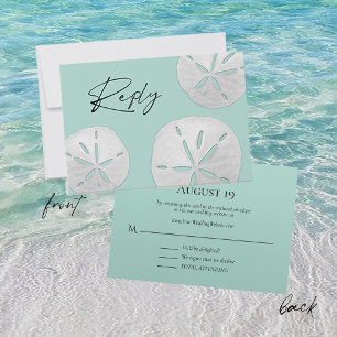 Cartons Réponse Site Internet de mariage Sea Glass Sand Dollars Pl