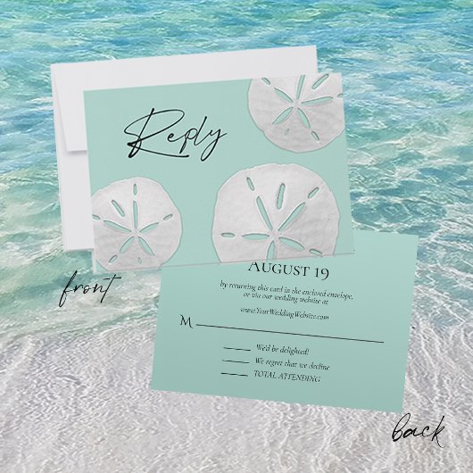 Cartons Réponse Site Internet de mariage Sea Glass Sand Dollars Pl