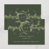 Cartons Réponse Site | Mariage Monogramme Eucalyptus Vert (Devant / Derrière)