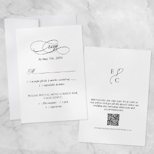Cartons Réponse Site mariage QR Code Black & White Repas Choix