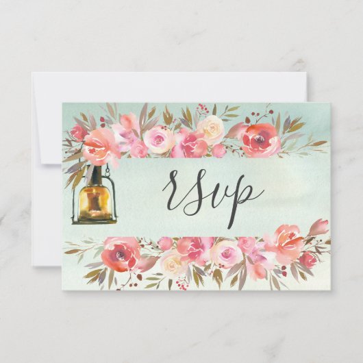 Cartons Réponse Site mariage Répondre Coral Floral Aquarelle (Devant)