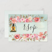 Cartons Réponse Site mariage Répondre Coral Floral Aquarelle (Devant / Derrière)