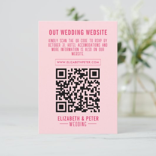 Cartons Réponse Site Mariage Retro Pink Qr Code (Debout devant)