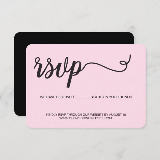 Cartons Réponse Site Mariage rose Sièges réservés pour vous (Devant / Derrière)