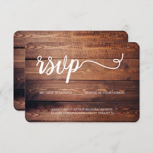Cartons Réponse Site réservé en latte de bois rustique mariage (Devant / Derrière)