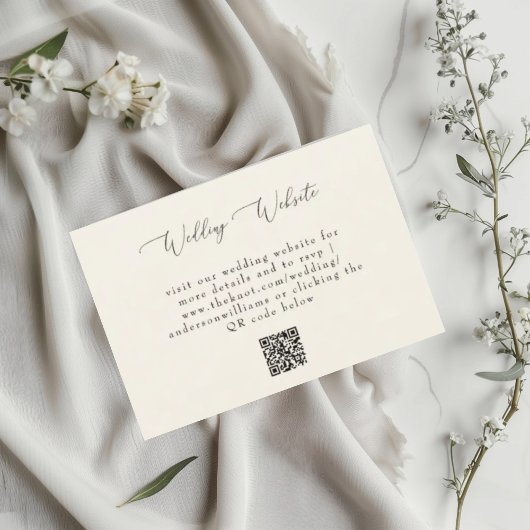 Cartons Réponse Site Web de Code QR de Mariage Simple Crème