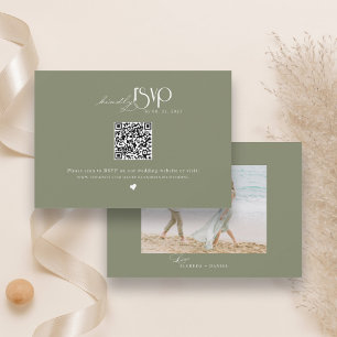 Cartons Réponse Site Web de Mariage avec Code QR Vert Sauge Minima