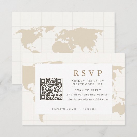 Cartons Réponse Site Web de Mariage Code QR Champagne Doré (Devant / Derrière)