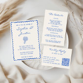 Cartons Réponse Site Web de Mariage Code QR Script Bleu Minimalist