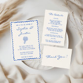 Cartons Réponse Site Web de Mariage Code QR Script Bleu Minimalist