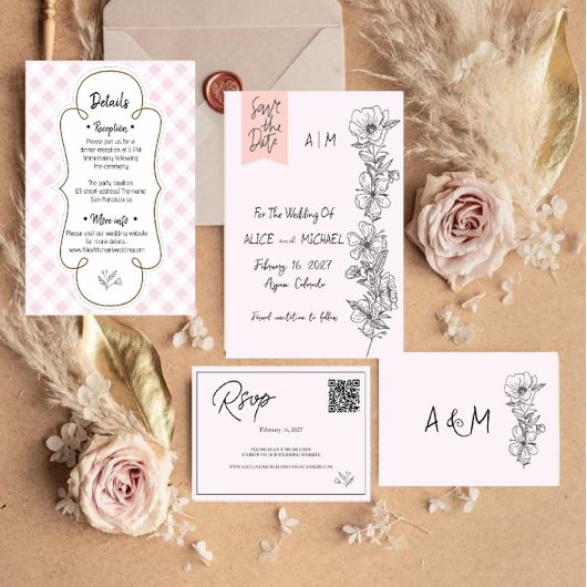 Cartons Réponse Site Web de Mariage Moderne | Code QR RSVP.
