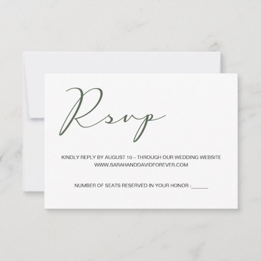 Cartons Réponse Site Web de mariage personnalisé simple et vert (Devant)