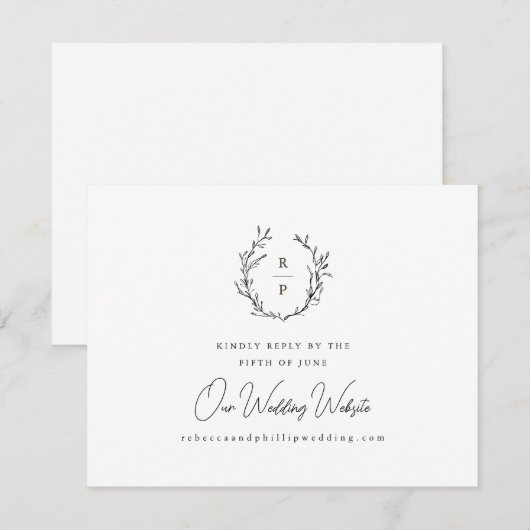 Cartons Réponse Site Web Formel de Mariage à Monogramme Élégant (Devant / Derrière)