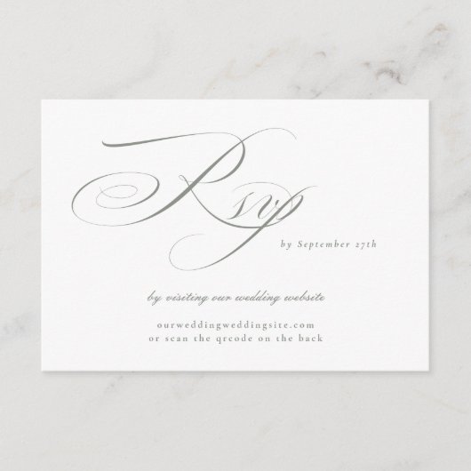 Cartons Réponse Site Web Mariage de calligraphie verte gris CODE Q (Devant)